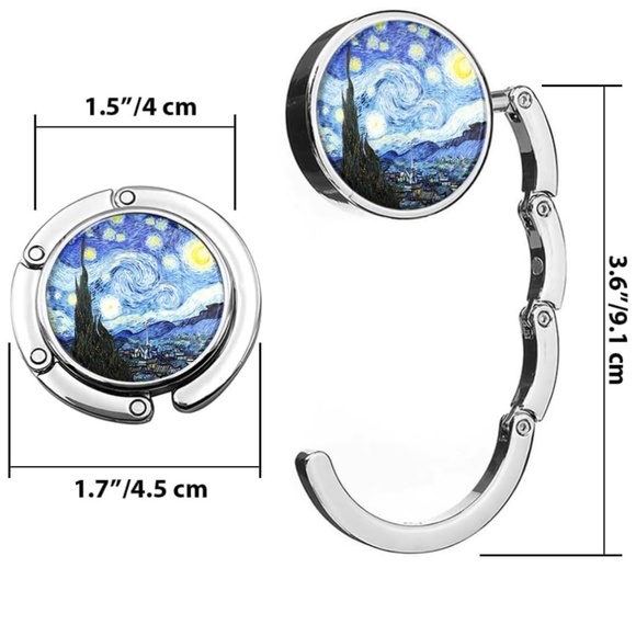 The Starry Night Silver Compact Purse Hook for Table Handbag Holder Hanger - Picture 4 of 6
